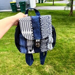 Blue Patterned Demdaco Your Journey Women’s Backpack Patchwork Denim Navy